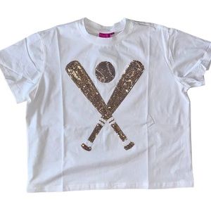 NWT Queen of Sparkles medium white & gold tee